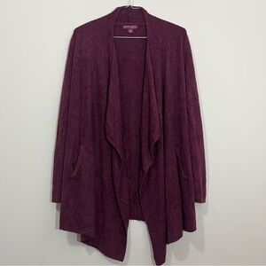 Barefoot Dreams Open Cardigan Womens Sz S-M CozyChic Lite Burgundy Drape Pockets